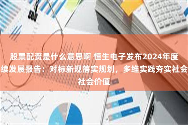 股票配资是什么意思啊 恒生电子发布2024年度可持续发展报告：对标新规落实规划，多维实践夯实社会价值